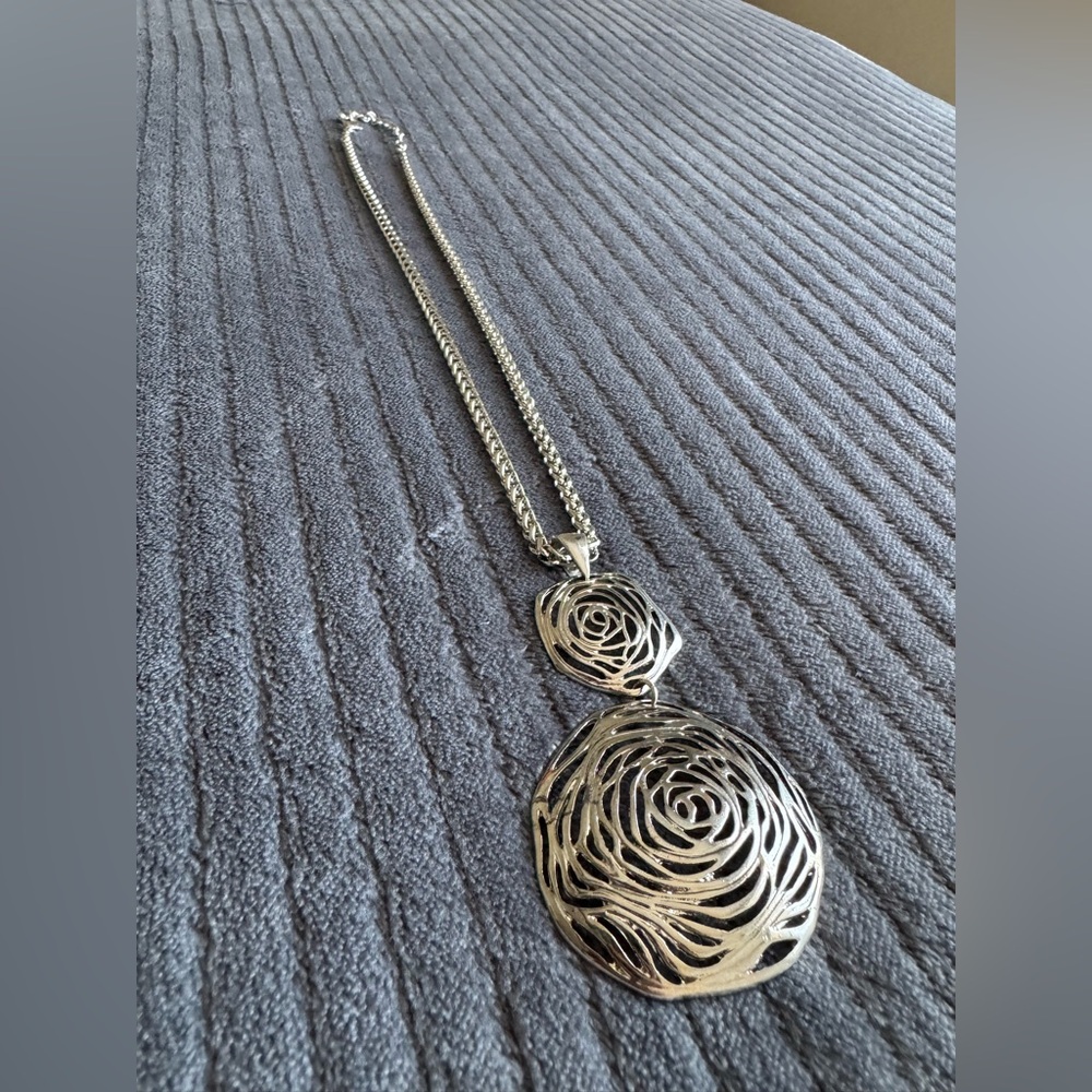 Silver Rose Pendant Necklace - Picture 12 of 13